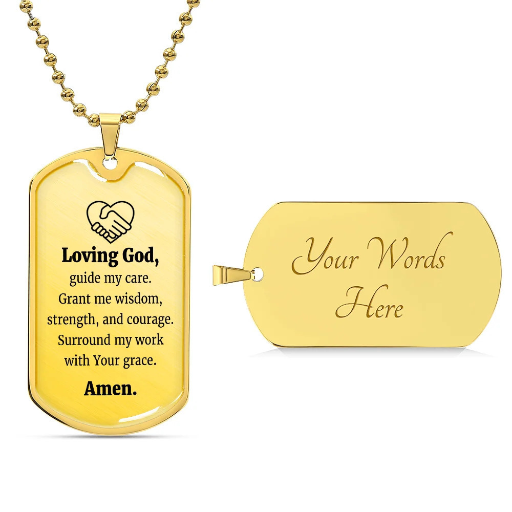 Social Worker's Prayer Personalized Engraved Gold Dog Tag Necklace Custom Name